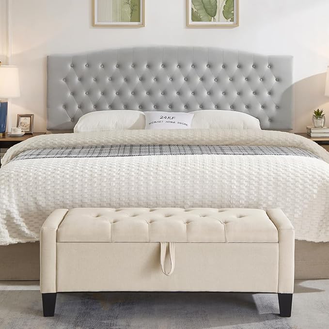 24KF Upholstered Tufted Button Velvet Wall Mounted Headboard,Comfortable Fashional Headboard King/CA King Size, 6058-K-Gray