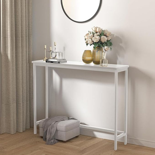 VASMIA Console Table, Entryway Table, Narrow Sofa Table, 39" Bamboo Hallway Table for Entryway, Living Room, Bedroom, Foyer, White