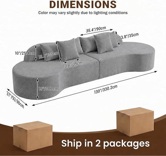 Oversized Modern Curved Cloud Couch Sectional, Boneless Compression Sofa, Modular Sectional Couches, High Density Foam Deep seat Couch with Pillows, Corduroy Sofa for Living Room Office