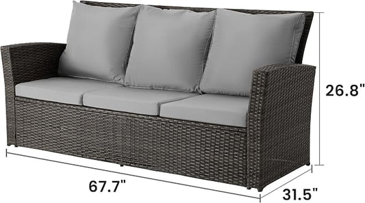 Wisteria Lane All Weather Wicker Patio Couch, 3 Seats Patio Sofa with Thick Cushions, Outdoor Furniture Couch with High Back, Outdoor Patio Sofa for Garden, Backyard, Porch, Grey