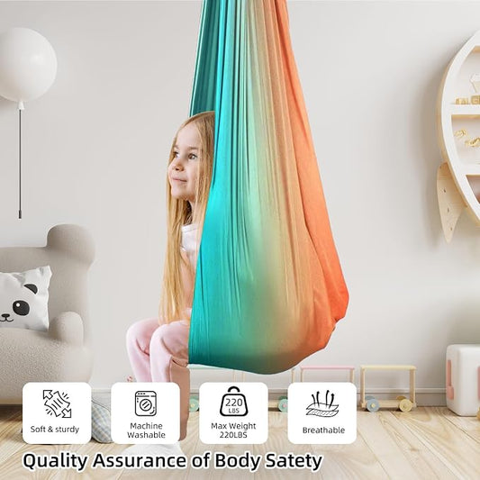 Sensory Swing Chairs for Kids, Indoor & Outdoor Hanging Therapy Cuddle Hammock Swing Seats for Child Teens with Autism, ADHD, Aspergers, Sensory Integration (Colorful(Hammock))