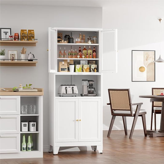 COFaR 69" Tall Modern Kitchen Pantry,Metal Storage Cabinet with Adjustable Shelves,Pantry Cabinet with 6-Tier,Freestanding Cupboard for Kitchen,Dining Room,Living Room,Bathroom,White