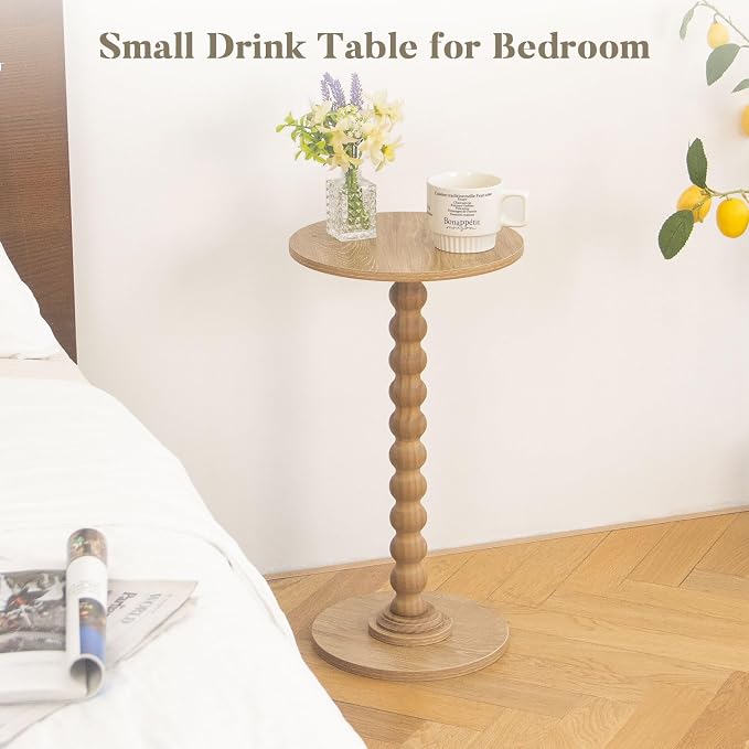 Fultyle Small Side Table, Drink Table for Small Spaces, Modern Martini Table with Solid Wood Leg, Round End Tables Living Room for Bedroom and Office (Rustic Walnut)