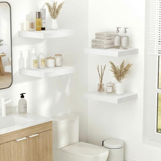 Vivelove 10 in Deep Floating Shelves for Wall, 10.2" x 10.2" x 1.5" Shelves for Room Wall Mounted, 1.5 Inch Thick Shelf for Bathroom Bedroom Kitchen Book Room, Modern Farmhouse Decor, Set of 2, White
