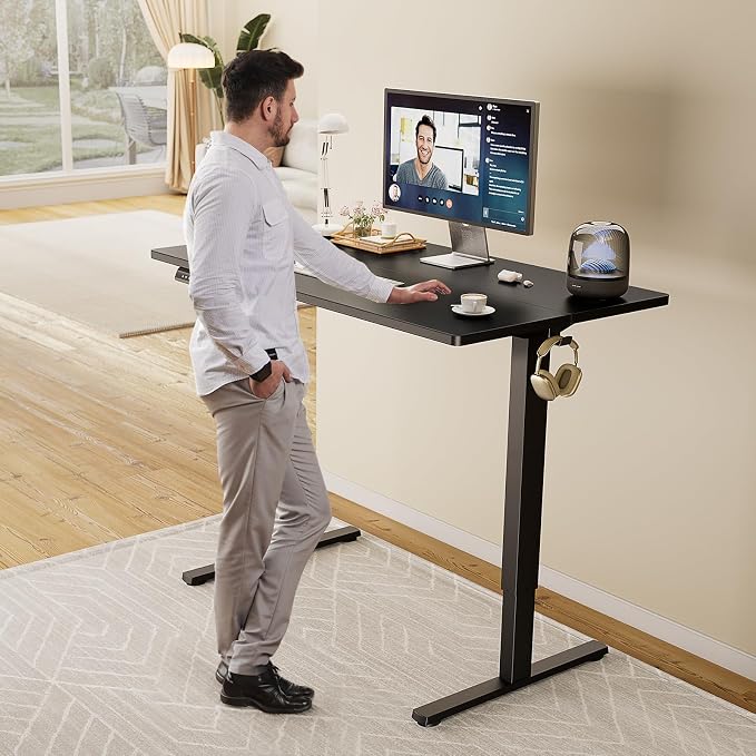 Sweetcrispy Electric Standing Desk Adjustable Height, 63x24 Inch Sit Stand Up Home Office Desks Memory Computer Workstation PC Work Table with Preset Splice Wood Board Metal Frame, Black
