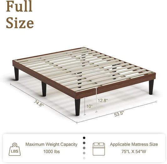Yumori 12.9 Inch Minimalist Style Full Size Bed Frame, Wood Platform Bed with Wood Slat Support, No Box Spring Needed, Easy Assembly, Walnut