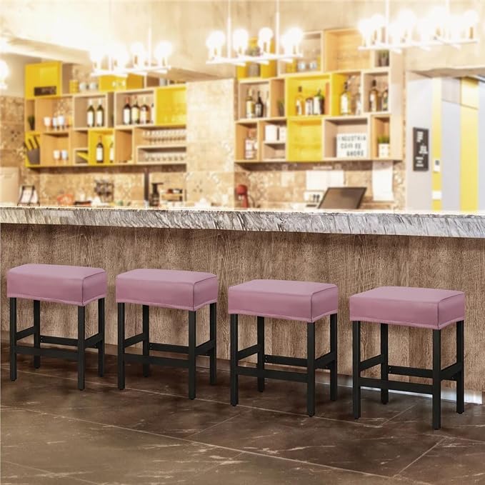 YISUN Stool Covers Rectangle - 2 Pack Stretch Oilproof Waterproof PU Bar Stool Covers Saddle Seat Counter Pub Vanity Chair Cover with Elastic Bands