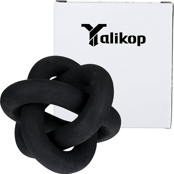 Yalikop 3 Link Wood Knot Decor Rustic Home Décor Accents Hand Carved Coffee Table Decoration, Boho Chain Link Decoration, Modern Shelf, Rustic Objects for Home Living Room Bedroom(Black)