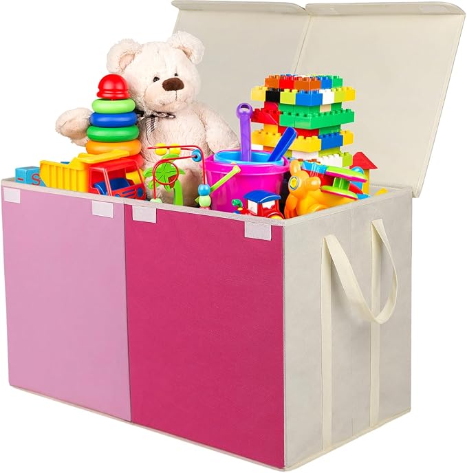 YOLOXO Toy Box Chest, Collapsible Sturdy Storage Bins with Lids, Extra Large Kids Toy Storage Organizer Boxes Bins Baskets for Kids, Boys, Girls, Nursery Room, Playroom, Closet (Pink)