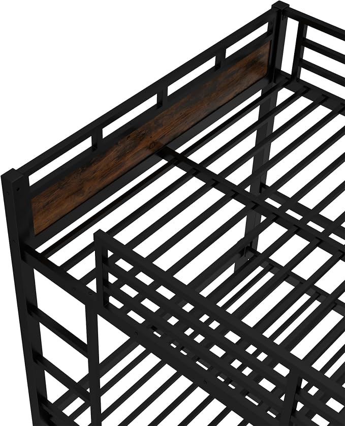 Queen Over Queen Metal Bunk Bed, Heavy Duty Convertible Bunk Bed Frame with Headboard & Full Guardrails, Can Be Split into Two Platform Beds or Loft Bed, Vintage