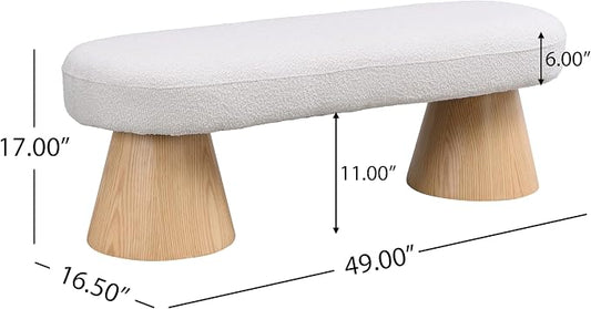Virubi 49" Upholstered Dining Bench Boucle Ottoman, End of Bed Entryway Benches, Modern Dining Bench Shoe Stool for Indoor Bedroom Living Dining Room 300 LBS Weight Capacity (49" Beige)