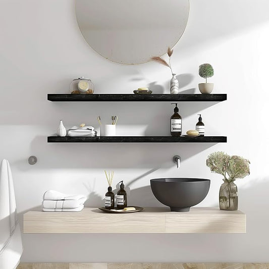 YYWUOJJ Wood Floating Shelves for Wall Decor, Rustic Wall Shelves for Bedroom Bathroom Kitchen Living Room, Set of 4 Black 36 Inch