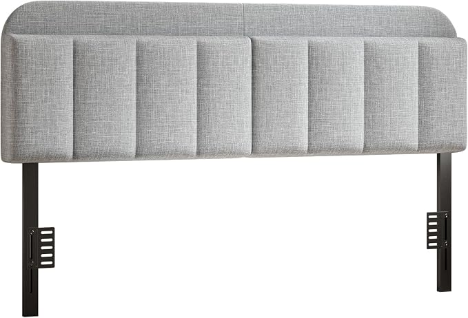 Headboard for King/California King Size Bed, Upholstered Bed HeadBoard with Storage, Linen Fabric Head Board with Vertical Channel Design, Height Adjustable, Easy to Assemble, Light Grey
