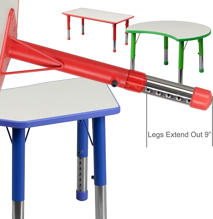 EMMA + OLIVER Adjustable Kids Activity Table for Home Use, Height-Adjustable Classroom Table for Kids, 23.625" W x 47.25" D x 14.5-23.5" H, Blue