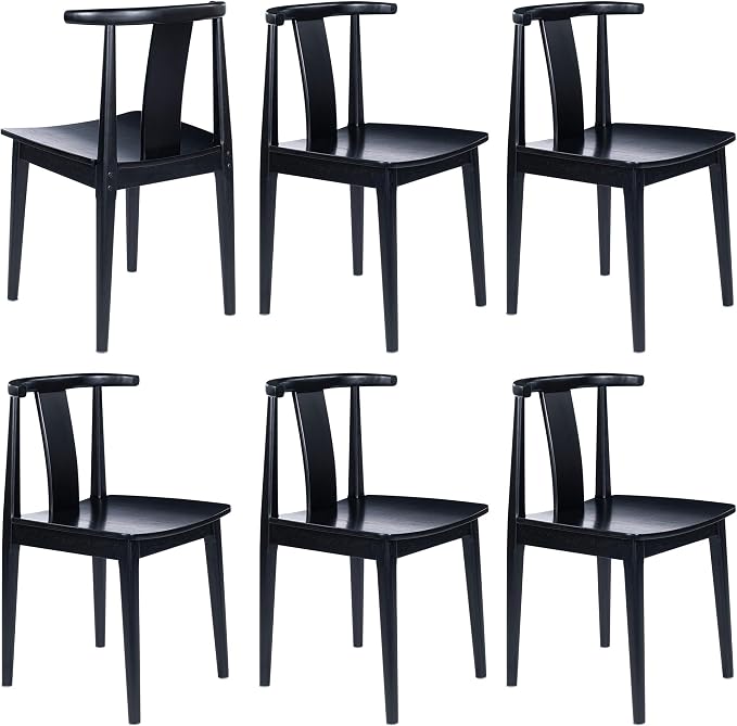 EYYTHUNG Wood Dining Chairs Set of 6, Farmhouse Mid Century Kitchen Chairs with Curved Back, Modern Wishbone Dining Chairs for Dining Room, Kitchen, Black
