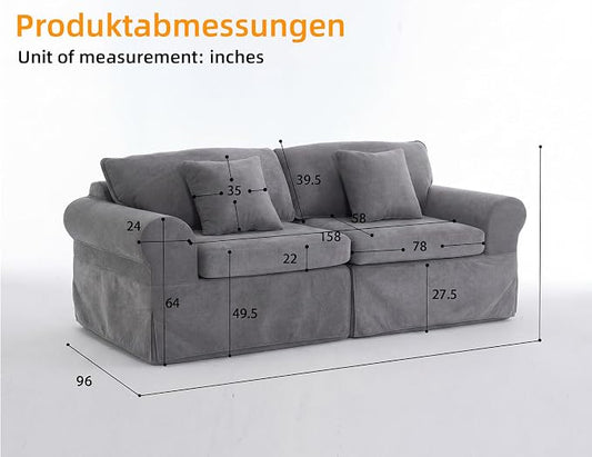 Mistpeople Modern Loveseat Sofa Couch, Upholstered Comfy Sofa with Pillows & Armrests, Deep Seating Couch with Removable Cover for Living Room Bedroom Apartment Office Small Spaces, Grey 3 Seats