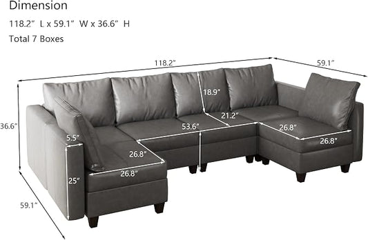EASE MOOSE Faux Leather Sectional Modular Sofa with Storage,Comfortable Faux Leather Modular Sectional Couch for Living Room