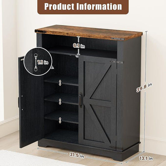 ALLSTAND 6-Tier Shoe Cabinet with Doors, Entryway Shoe Rack Shoe Storage Cabinet with Adjustable Shelves & Anti-tip Fitting, Farmhouse Shoe Cabinet Storage for Entryway, Living Room, Closet, Black
