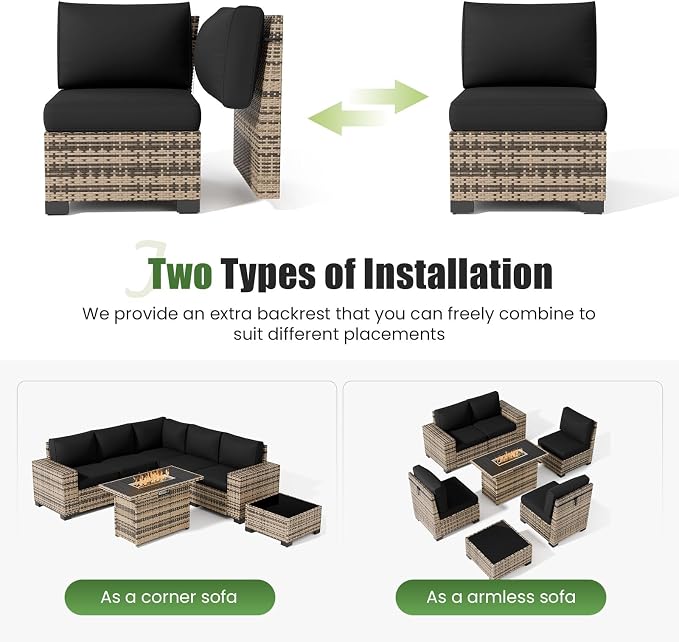 UDPATIO Patio Furniture Set, 8 Inch Armrest Outdoor Sectional Sofa with Wicker Coffee Table, 6 Piece Conversation for Garden, Backyard(Yellow/Black)