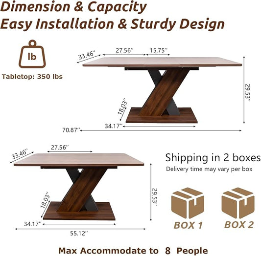 Extendable Dining Table for 4-8 People,55.12''-70.87''Modern Space-Saving Wood Kitchen Table,Rectangle Folding Conference Meeting Table for Living Meeting Room Kitchen,Walnut