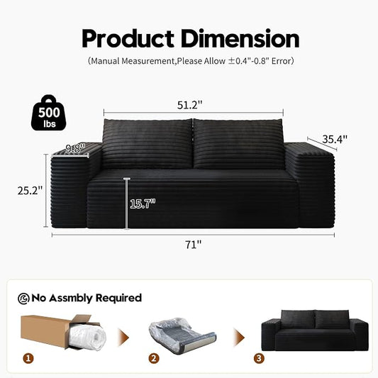 Settab 71" Loveseat Sofa,Modular Couch with Deep Seat Memory Foam,Comfy Small Cloud Couch for Small Spaces,No Assembly Sofa for Living Room Bedroom,Apartment,Black
