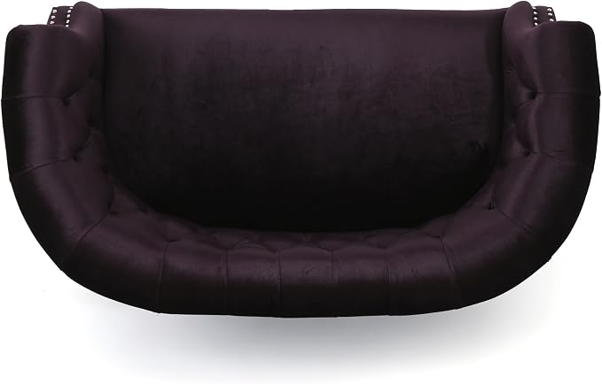 Christopher Knight Home GDFStudio Melaina Tufted Chesterfield Velvet Loveseat with Scrolled Arms, BlackBerry and Dark Brown