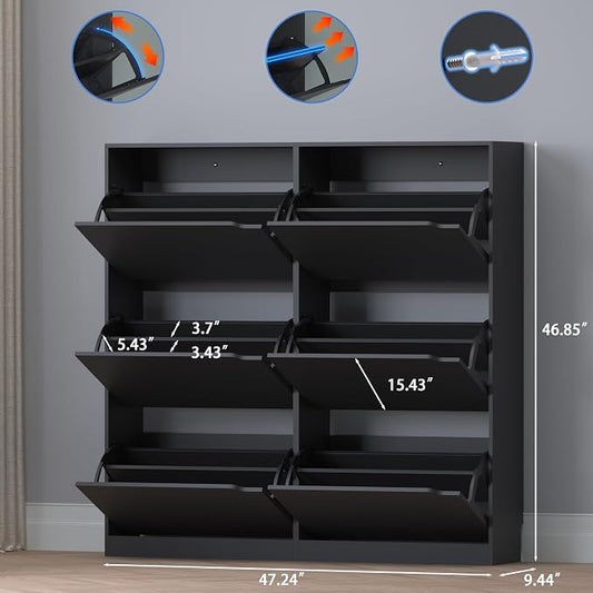 BORNOON Shoe Cabinet with 6 Flip Drawers, Slim Narrow Shoe Storage Cabinet, Freestanding Shoe Organizer for Entryway, Hallway, Foyer