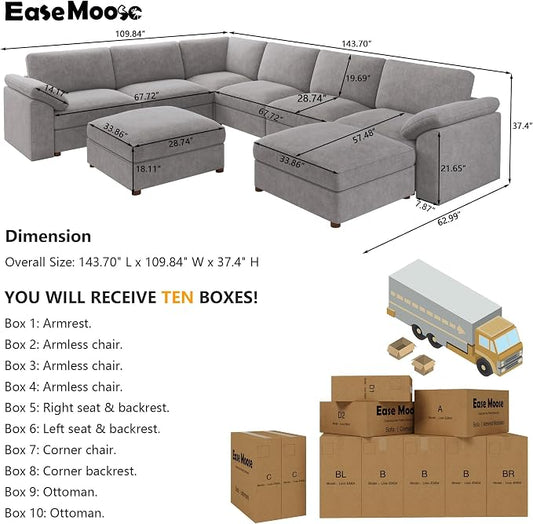EASE MOOSE Sectional Modular Sofa,Oversized U Shape Sectional Couch Wide Deep seat Sectional Sofa,Comfortable Cloud Couch sectional Couch