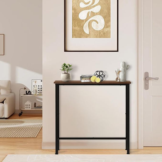 Narrow Console Table, 29.5" Small Entryway Table, Thin Hallway Tables, Slim Sofa Side Tables for Hallway, Living Room, Bedroom, Foyer, Wood-Grained Brown