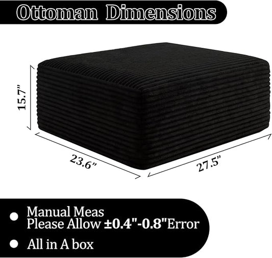 Corduroy Ottoman, Modern Boneless Cloud Foot Rest Foam Support, Oversized Modular Sectional Sofa Stool for Living Room, Bedroom & Small Spaces, No Assembly Required (Black, Ottoman)
