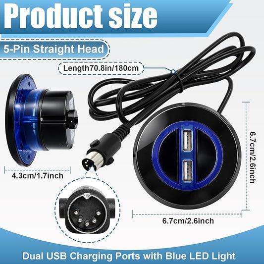 Power Recliner Switch Replacement with Dual USB Ports, 2 Button 5 Pin Round Hand Control, 1.8M Power Recliner Remote Compatible with Ashley Okin Limoss Lane KDPT Kaidi Lift Chair Recliner Sofa