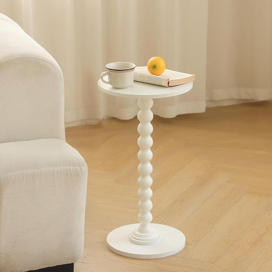Fultyle Round Side Table, Small Drink Table for Small Spaces, Modern Accent End Table Nightstand with Solid Wood Leg for Living Room, Bedroom, Corners, and Office (White)
