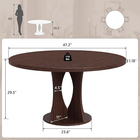 Einhomn 47.2-inch Round Dining Table, Kitchen Table for 4-6, Farmhouse Circle Dining Room Table, Space Saving Wood Kitchen & Dining Room Furniture, Black Oak