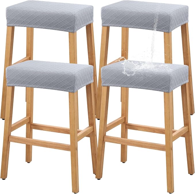 YISUN Stool Covers Rectangle - 4 Pack Stretch Waterproof Saddle Seat Cover Counter Bar Stools Bar Chairs Covers Kitchen Island Chairs Cushion Protector