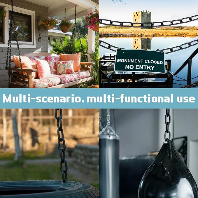 Heavy Duty Porch Swing Hanging Chain Kit (2 Pack) 1500 Lbs Capacity, Up to 7.1ft Length- Rustproof Zinc-Plated, 4 Quick Links & 2 Y-Chain Assemblies, Indoor/Outdoor Hanging Hardware(Black)