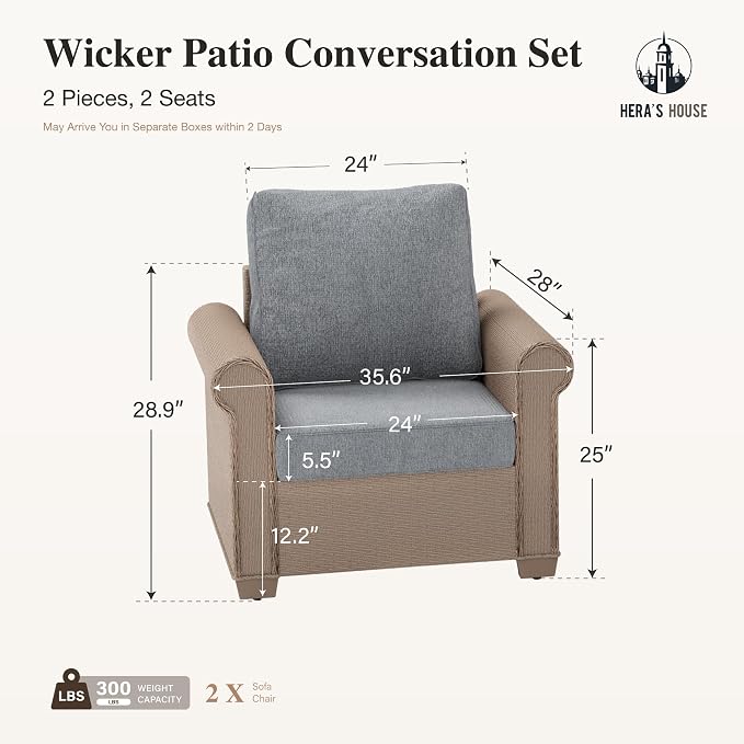 HERA'S HOUSE Patio Furniture Set, 4 x Cushioned Chairs, 3-Seat Sofa with Wood Grain Coffee Table, 5 Seats Luxury Windsor Style All Weahter Outdoor Sofa Conversation Set for Deck Lawn Backyard