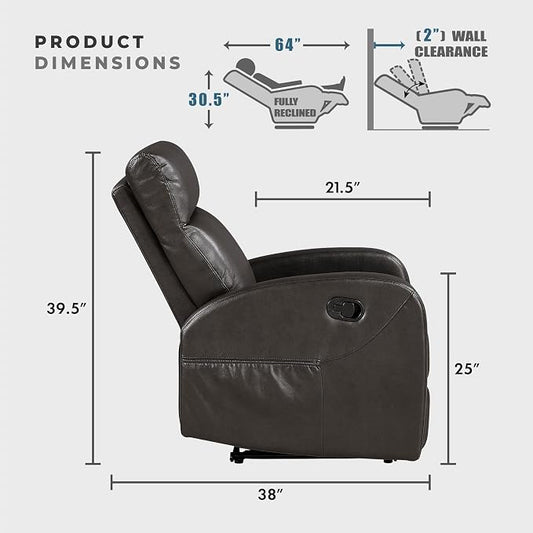 Lexicon Manual Reclining Loveseat, Faux Leather Loveseat Recliner, Wall Hugger, Track Arms, Magazine Pockets, Manual Dual Recliners for Living Room/Office/Apartment, Easy Assembly, Espresso