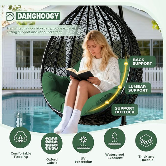 DANGHOOGY Egg Chair Cushion, Waterproof Outdoor Egg Replacement Cushions, Patio Chair Cushions for Outdoor Funiture, Thickened Hanging Chair Cushion, 35x47x7 Inches (Green)