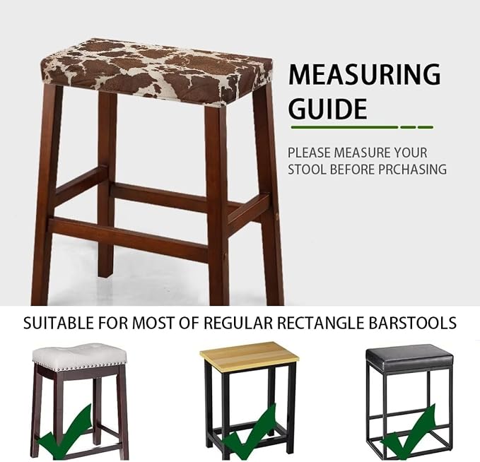 Bar Stool Covers Set of 2 Brown Cow Print Stretch to Fit Rectangle Stool Slipcover Bar Chair Cover with Elastic Band for 14-20 Inch Barstools