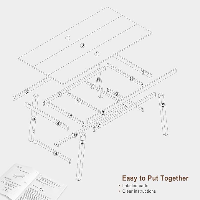 GarveeHome Industrial Dining Table for 4-6 People, 63" Long Large Kitchen Table with Sturdy Metal Frame, Rectangular Counter for Dinner, Kitchen, Dining Room (Natural, 63" Non-extendable)