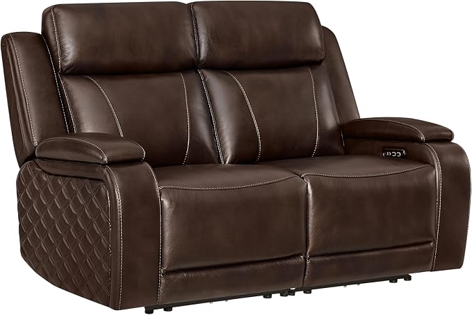 Watson & Whitely Genuine Leather Power Loveseat Recliner Sofa, Zero Gravity Reclining Loveseat with Power Headrest & Hidden Storage, Charging Ports, Dual Recliner Sofas for Living Room, Dark Brown