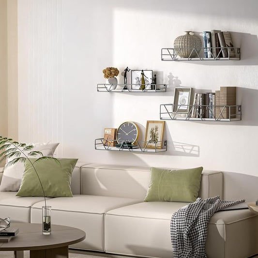 Amaoot Floating Shelves Set of 3, Home Wood Wall Shelf, Farmhouse Shelf for Bedroom, Wall Mounted Floating Shelf for Living Room, Bedroom, Bathroom, Kitchen, Office (Gray-4pcs)
