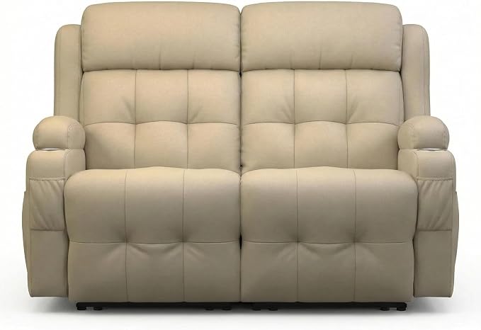 Reclining Loveseat with Pebble Texture Fabric, Loveseat Recliner with USB/Type C Ports, Storage & Cup Holders, RV Wall Hugger Recliner Sofa for Living Room & Home Theater & RV