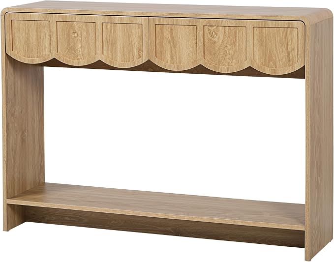 ORRD Console Table with Drawers, Mid-Century 43 Inches Narrow Entryway Table with Open Storage Shelves, Hallway Accent Tables Behind Couch Tables for Living Room - Natural