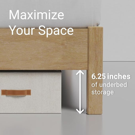 LIFEMENT Queen Bed Frame Signature Wood Platform, Noise Free, Under Bed Storage, No Box Spring Needed, Easy Assembly, Natural