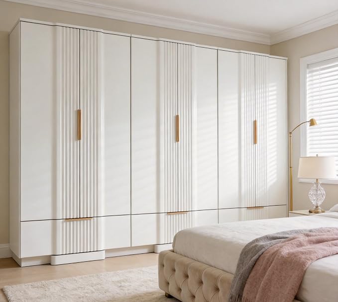 Brafab 67" Fluted Armoire Wardrobe Closet Set of 2 with Drawers and Doors, Wooden Wardrobe Cabinet with Adjustable Shelves, Modern Storage for Clothes, Coats for Bedroom,White(2 pcs)