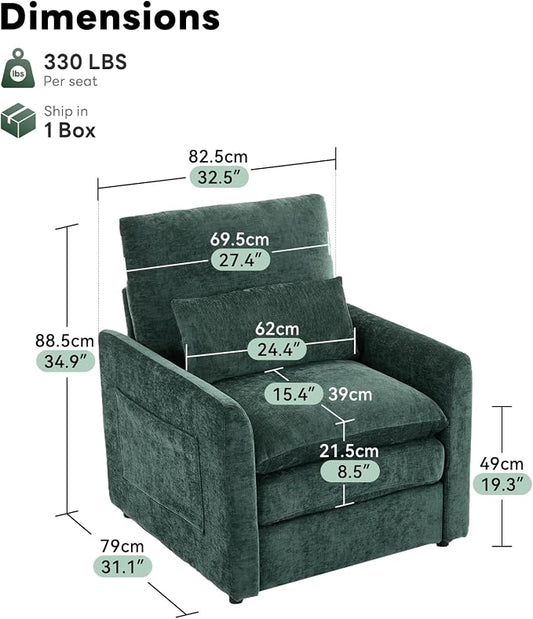 Iroomy Modern Accent Armchair – Cloud-Like Single Sofa with Pocket Spring Seat, Soft Chenille Fabric, Removable Cover, Cozy Lumbar Support for Living Room, Bedroom, Apartment, Green