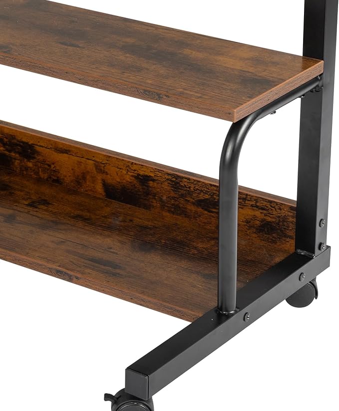 Mobile Laptop Desk with Power Outlets, Height Adjustable TV Tray Table with Storage Shelf, Rolling Computer Table with USB Ports (Vintage Brown)