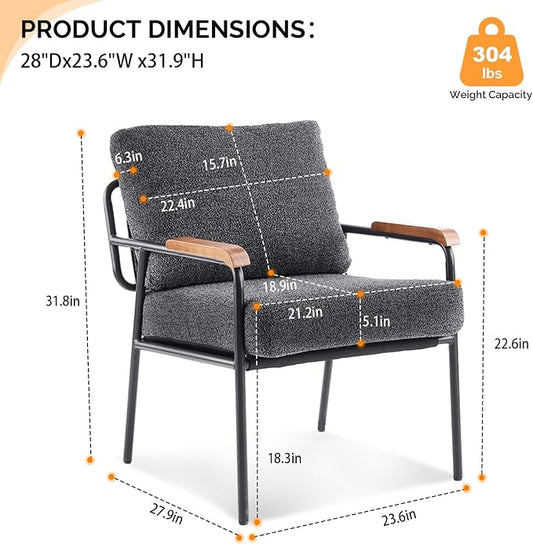 VINGLI Mid-Century Modern Accent Armchiars Set of 2 for Small Space, Small Comfy Upholstered Leisure Reading Chairs with Wood Armrests for Bedroom, Living Room, Waiting Room, Linen Grey