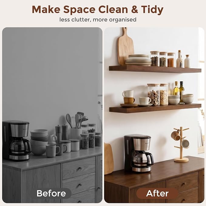 fuqing 40 Inch Floating Shelves | 6.7 Inch Deep Dark Wood Floating Shelves for Wall Set of 2 | 40''W x 6.7''D x 1.4''H Dark Wood Shelves for Living Room Bathroom Bedroom Kitchen Home Office